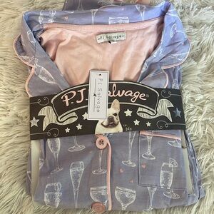 Pj salvage women pajama set sleepwear purple cotton cat long pants sleeve S L